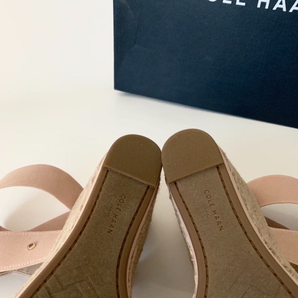 COLE HAAN Cloudfeel Nude Rose Espadrille Wedge Sandals Leather Platform Heels - Picture 9 of 10